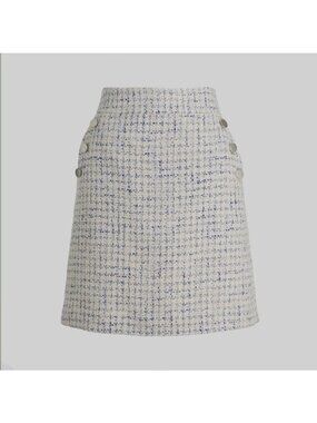 J Crew Blue Ivory Grid Tweed spring cotton blend Mini Skirt Size 2